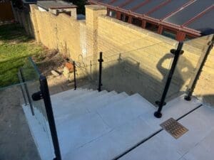 Black powder coated patio glass balustrade - Chigwell, Essex
